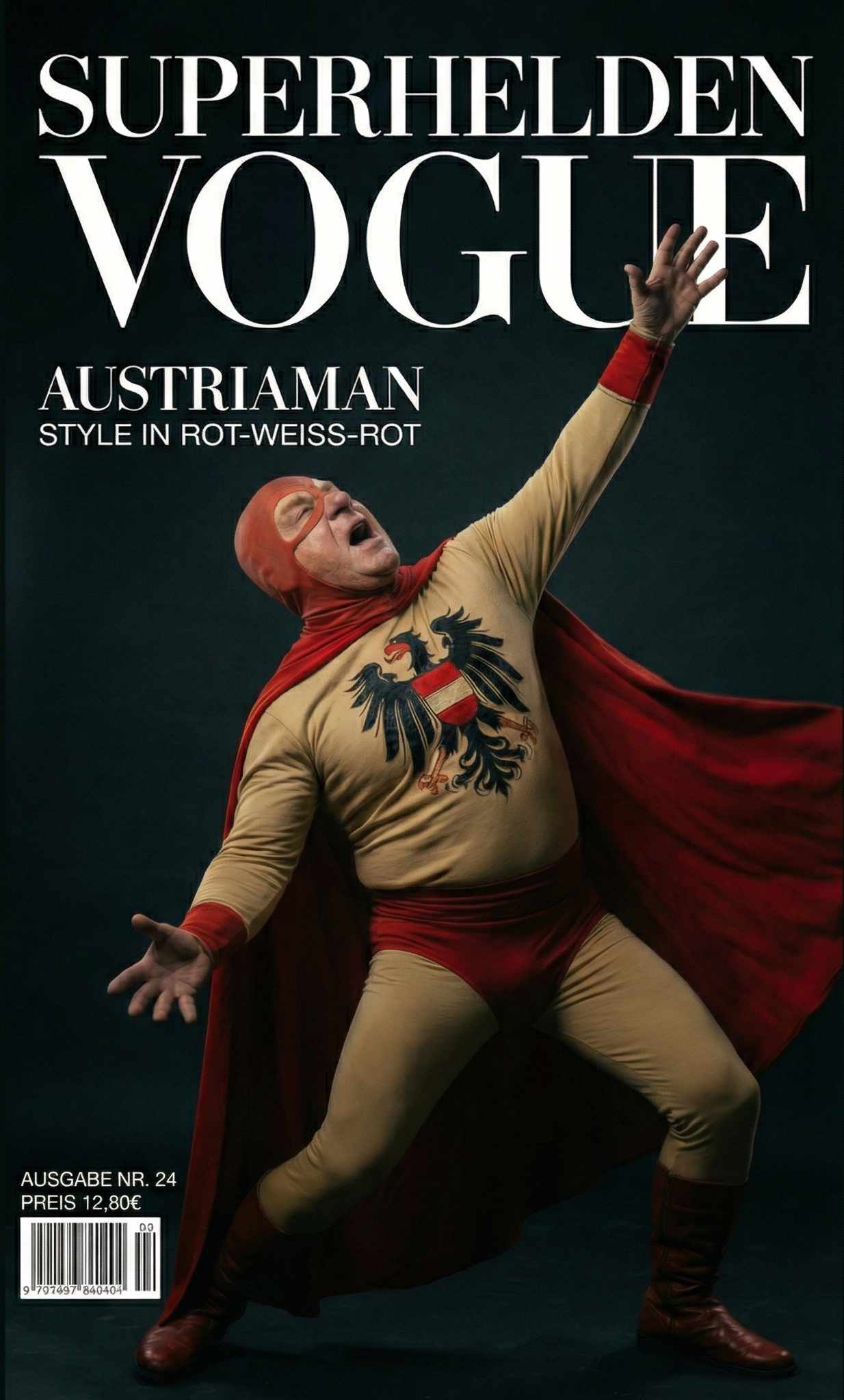 Austriaman auf dem Titelbild der "Superheldenvogue"